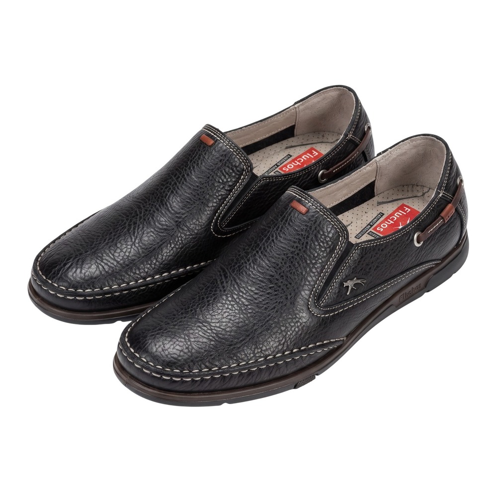 Fluchos Mens Black Pebbled Leather Slip On Loafers Spain EU 44 Shock Absorb